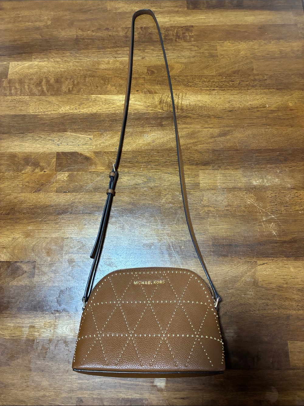 Michael Kors Cognac Quilted Crossbody Bag with Gold Logo